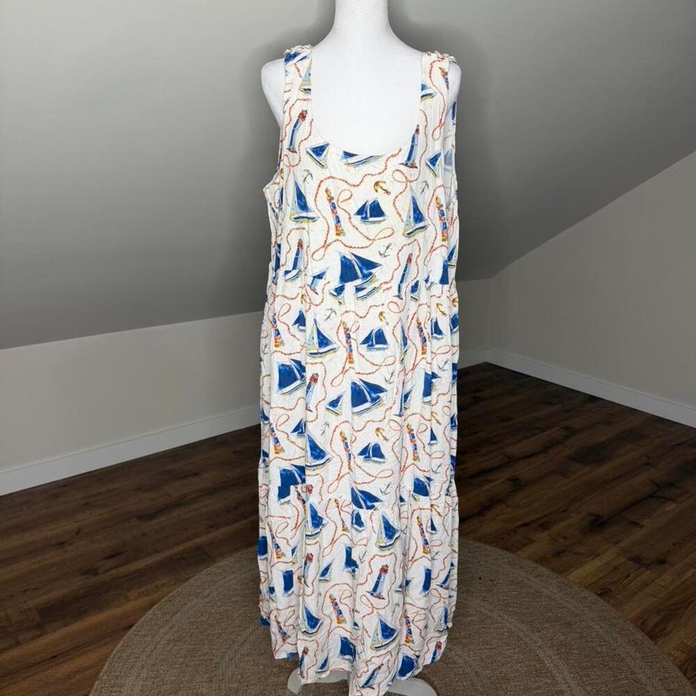 Cruise wear Nautical Sailboat Midi Dress XXL Coastal Vibes ⚓️ Kate & Sam